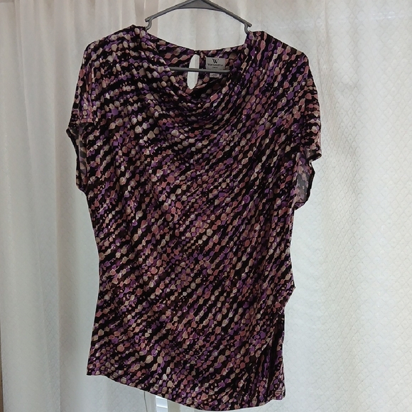 Worthington Tops - Worthington Purple and Blush Dot Cowl-Neck Blouse